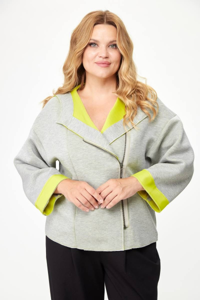 Укороченный трикотажный жакет с капюшоном и карманами Michel chic 776 серый - фото 3