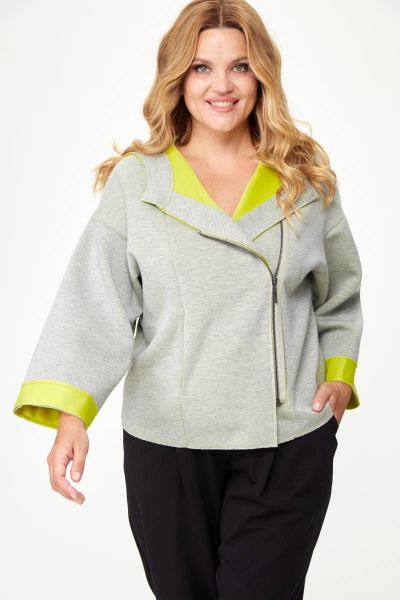 Укороченный трикотажный жакет с капюшоном и карманами Michel chic 776 серый - фото 2