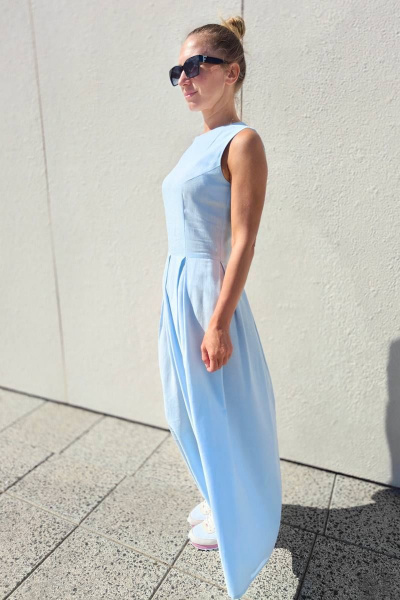 Платье длинное в пол из рельефной ткани для повседневных образов S. Veles 3-45 голубой - фото 5