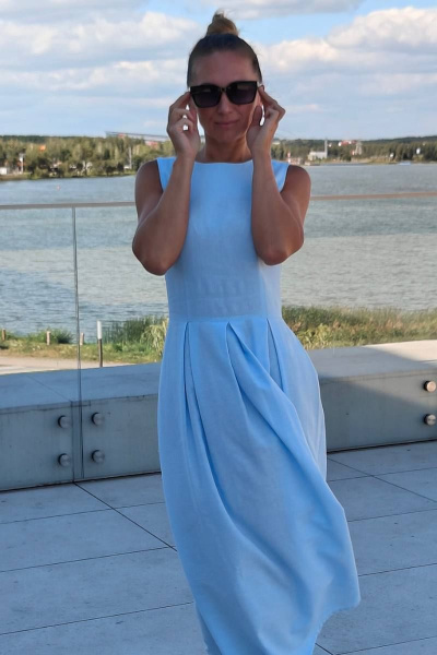 Платье длинное в пол из рельефной ткани для повседневных образов S. Veles 3-45 голубой - фото 3