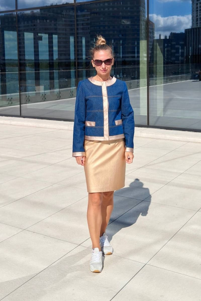 Джинсовый жакет с отделкой кожзамом и застежкой на кнопки S. Veles 5-187 - фото 3