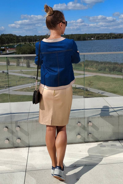 Джинсовый жакет с отделкой кожзамом и застежкой на кнопки S. Veles 5-187 - фото 2