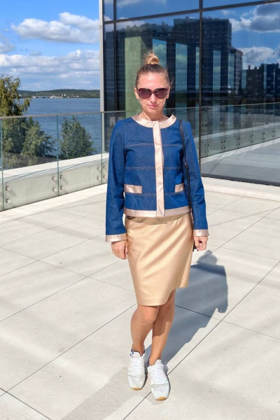 Джинсовый жакет с отделкой кожзамом и застежкой на кнопки S. Veles 5-187 - фото 1