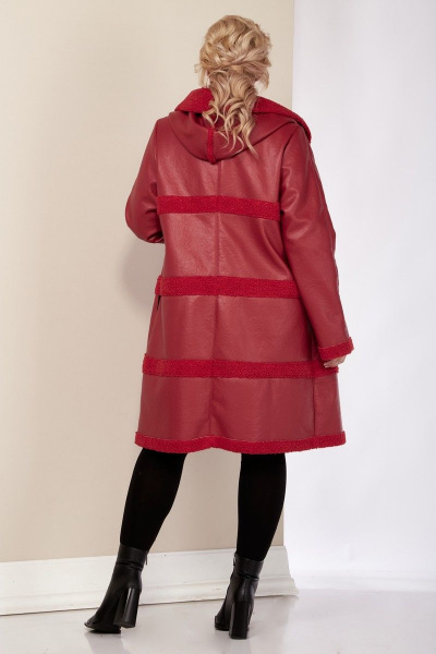 Демисезонная дубленка из экокожи с капюшоном и разрезами Celentano 2041.2 алый - фото 6