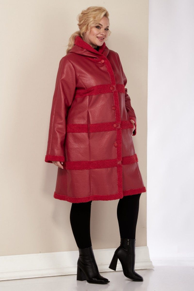 Демисезонная дубленка из экокожи с капюшоном и разрезами Celentano 2041.2 алый - фото 2