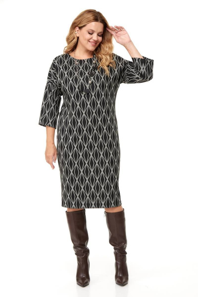 Классическое женское платье из трикотажа за колено Anastasia 1015 черный - фото 4