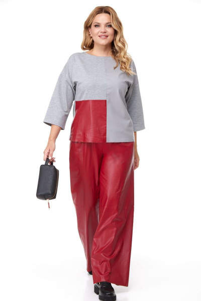 Комбинированный комплект из трикотажа и эко-кожи Anastasia 968 красный - фото 6