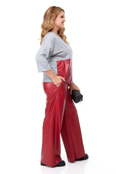 Комбинированный комплект из трикотажа и эко-кожи Anastasia 968 красный - фото 5
