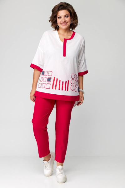 Легкий женский летний комплект блуза и юбка с печатью Solomeya Lux 931 красный - фото 10