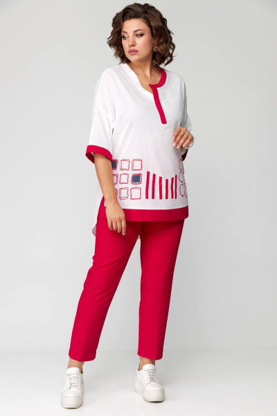 Легкий женский летний комплект блуза и юбка с печатью Solomeya Lux 931 красный - фото 3