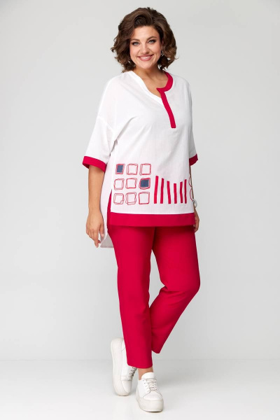 Легкий женский летний комплект блуза и юбка с печатью Solomeya Lux 931 красный - фото 2