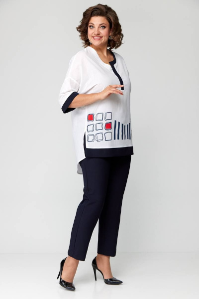 Базовый женский летний комплект блуза и брюки с печатью Solomeya Lux 931 синий - фото 12