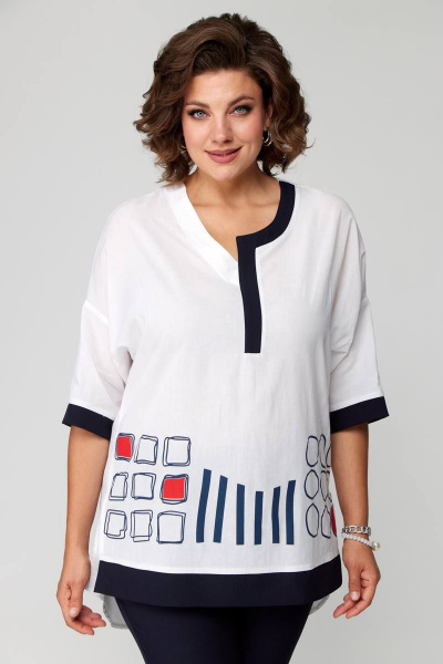 Базовый женский летний комплект блуза и брюки с печатью Solomeya Lux 931 синий - фото 11