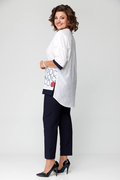 Базовый женский летний комплект блуза и брюки с печатью Solomeya Lux 931 синий - фото 2