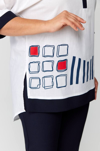 Базовый женский летний комплект блуза и брюки с печатью Solomeya Lux 931 синий - фото 7