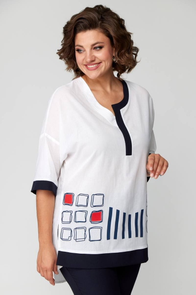 Базовый женский летний комплект блуза и брюки с печатью Solomeya Lux 931 синий - фото 6