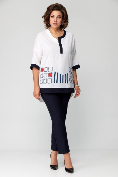 Базовый женский летний комплект блуза и брюки с печатью Solomeya Lux 931 синий - фото 5