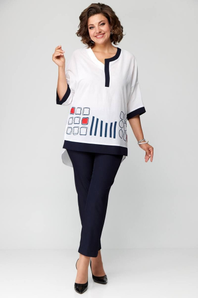 Базовый женский летний комплект блуза и брюки с печатью Solomeya Lux 931 синий - фото 4