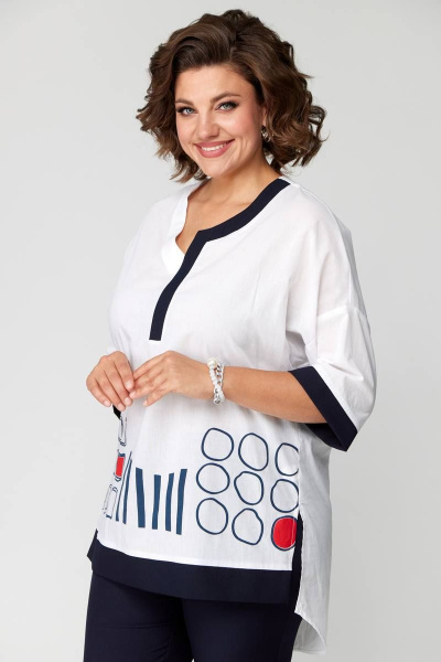 Базовый женский летний комплект блуза и брюки с печатью Solomeya Lux 931 синий - фото 3