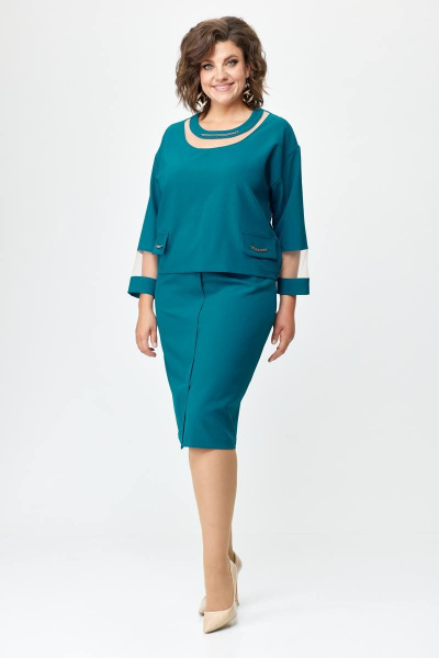 Элегантный костюм блуза и юбка с отделочной цепочкой Solomeya Lux 949 бутылка - фото 11