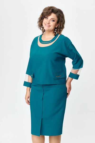 Элегантный костюм блуза и юбка с отделочной цепочкой Solomeya Lux 949 бутылка - фото 10