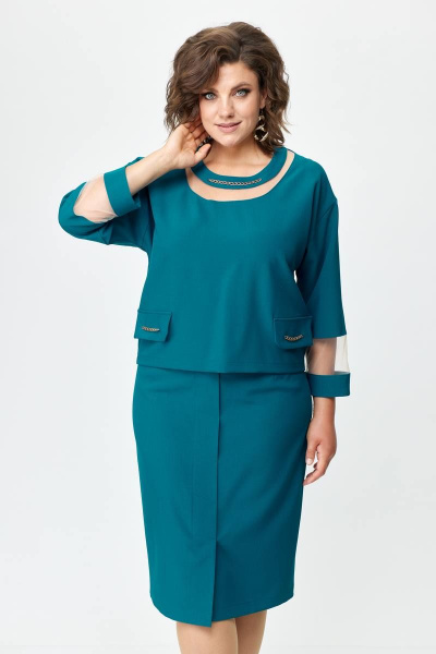 Элегантный костюм блуза и юбка с отделочной цепочкой Solomeya Lux 949 бутылка - фото 9