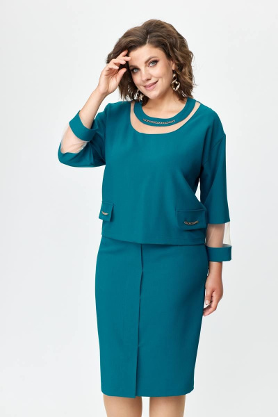 Элегантный костюм блуза и юбка с отделочной цепочкой Solomeya Lux 949 бутылка - фото 3