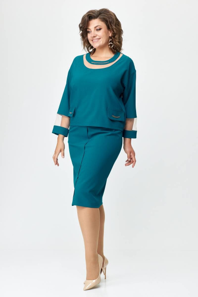 Элегантный костюм блуза и юбка с отделочной цепочкой Solomeya Lux 949 бутылка - фото 8