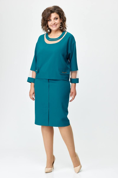 Элегантный костюм блуза и юбка с отделочной цепочкой Solomeya Lux 949 бутылка - фото 7