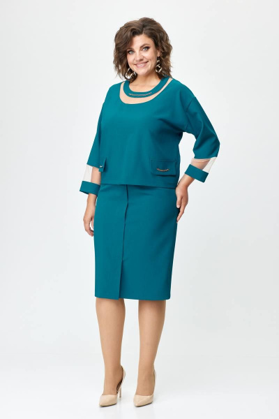 Элегантный костюм блуза и юбка с отделочной цепочкой Solomeya Lux 949 бутылка - фото 6