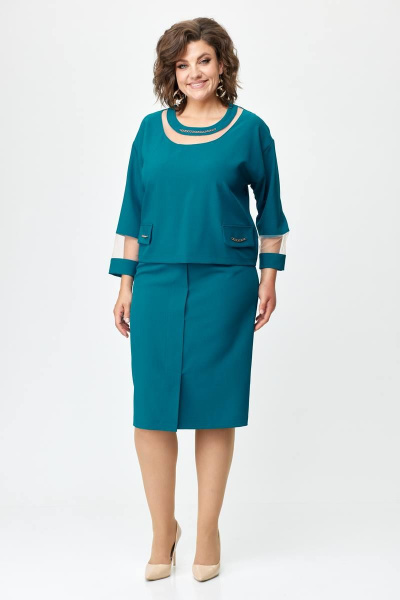 Элегантный костюм блуза и юбка с отделочной цепочкой Solomeya Lux 949 бутылка - фото 1