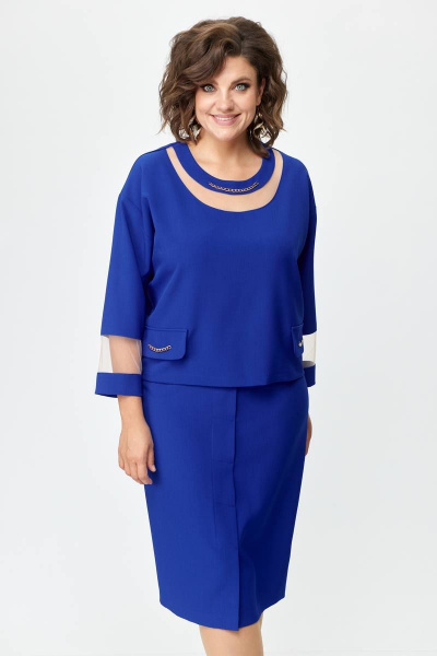 Стильный женский деловой костюм блуза и юбка на подкладке Solomeya Lux 949 электрик - фото 12