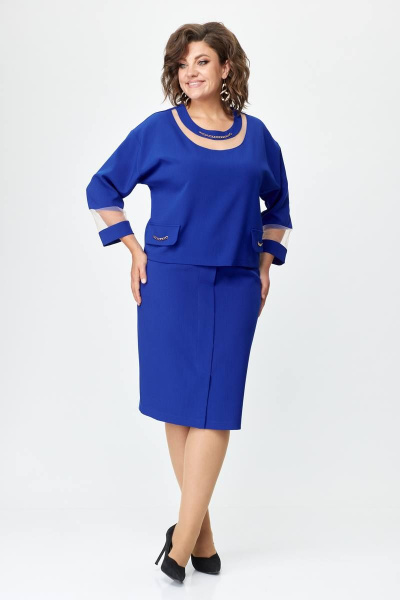 Стильный женский деловой костюм блуза и юбка на подкладке Solomeya Lux 949 электрик - фото 1