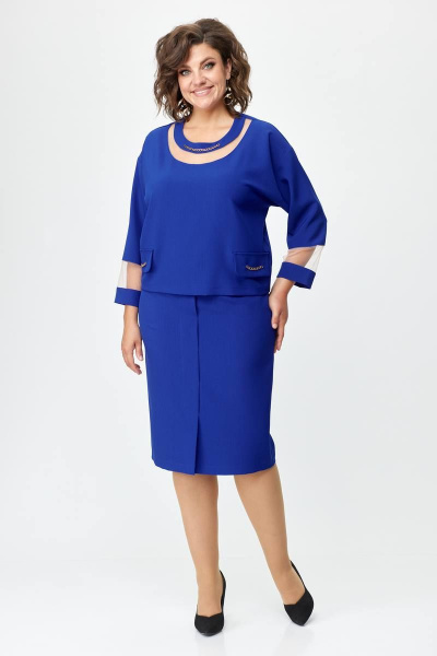 Стильный женский деловой костюм блуза и юбка на подкладке Solomeya Lux 949 электрик - фото 7