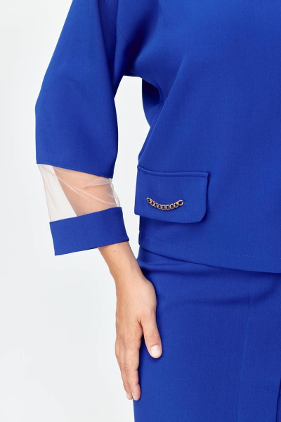 Стильный женский деловой костюм блуза и юбка на подкладке Solomeya Lux 949 электрик - фото 6