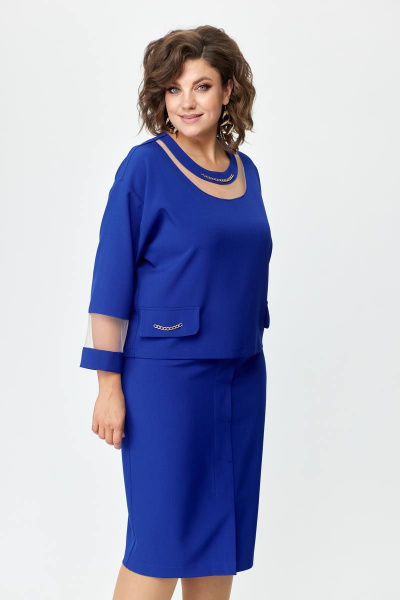 Стильный женский деловой костюм блуза и юбка на подкладке Solomeya Lux 949 электрик - фото 5