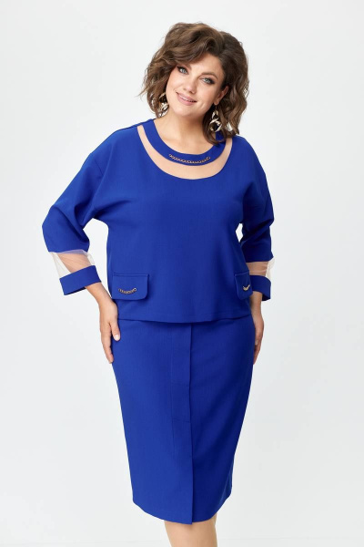 Стильный женский деловой костюм блуза и юбка на подкладке Solomeya Lux 949 электрик - фото 2