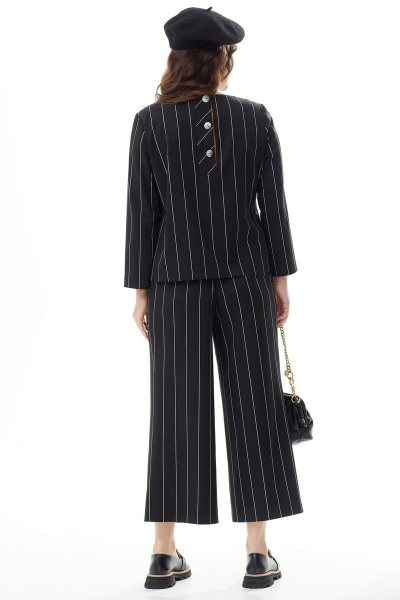 Черный комплект блузы и брюк в стиле casual Магия моды 2293 черный_белая_полоска - фото 2