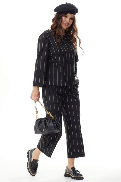 Черный комплект блузы и брюк в стиле casual Магия моды 2293 черный_белая_полоска - фото 3