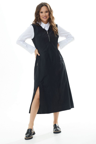 Черный плащевый сарафан с боковыми карманами Магия моды 2317 черный - фото 8