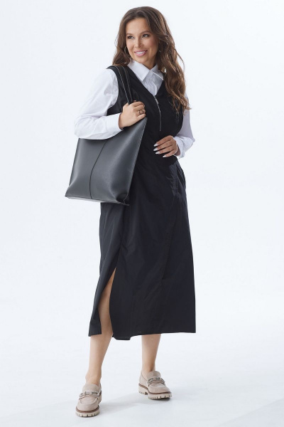 Черный плащевый сарафан с боковыми карманами Магия моды 2317 черный - фото 7