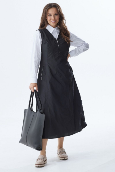 Черный плащевый сарафан с боковыми карманами Магия моды 2317 черный - фото 6