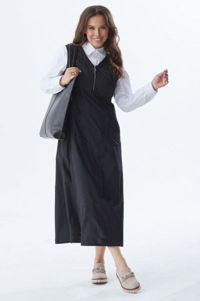 Черный плащевый сарафан с боковыми карманами Магия моды 2317 черный - фото 5