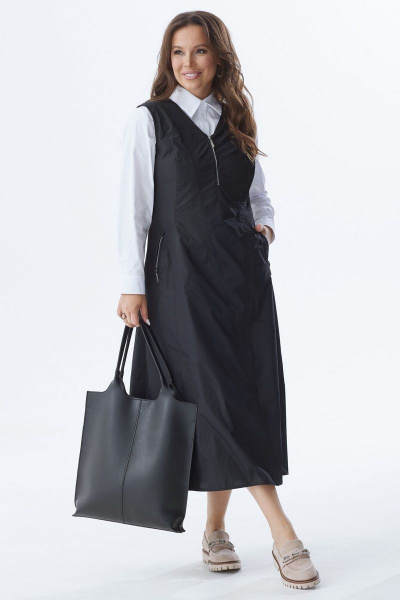 Черный плащевый сарафан с боковыми карманами Магия моды 2317 черный - фото 3
