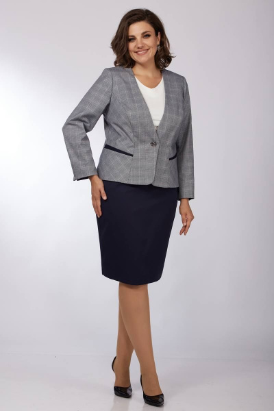 Стильный костюм с жакетом, юбкой и топом из текстиля Lady Secret 1627 сине-серый - фото 1