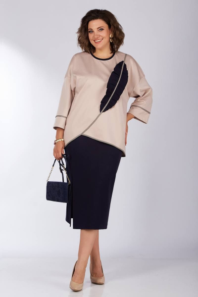 Костюм из трикотажа с юбкой и джемпером на лето Lady Secret 1631 синий+пудра - фото 3