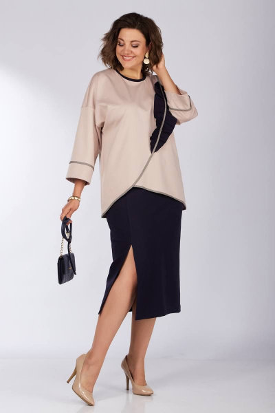 Костюм из трикотажа с юбкой и джемпером на лето Lady Secret 1631 синий+пудра - фото 2