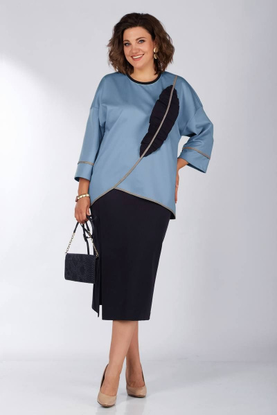 Модный костюм с юбкой и джемпером из трикотажа Lady Secret 1631 синий+синие_тона - фото 5