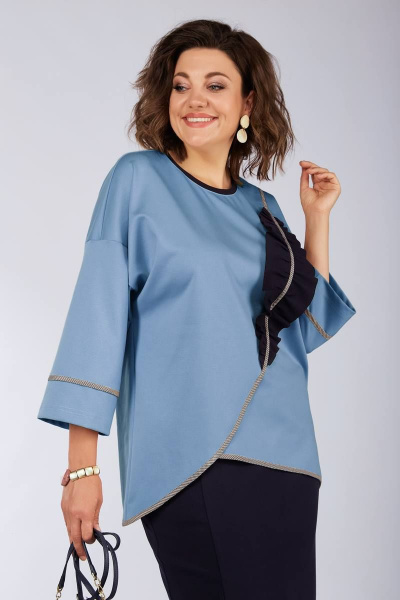 Модный костюм с юбкой и джемпером из трикотажа Lady Secret 1631 синий+синие_тона - фото 4