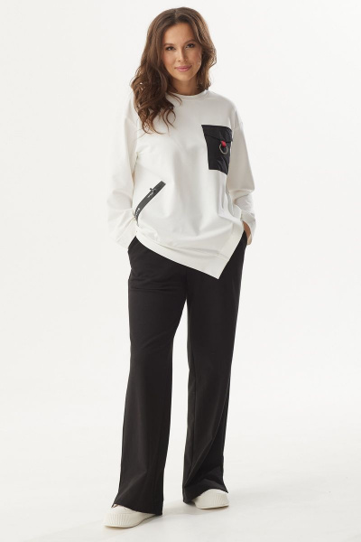 Белый и черный трикотажный костюм из свитшота и брюк Магия моды 2324 белый_черный - фото 1